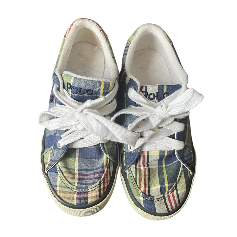 Polo Kids Plaid Sneakers Tennis Shoes Ralph Lauren Blue Green
